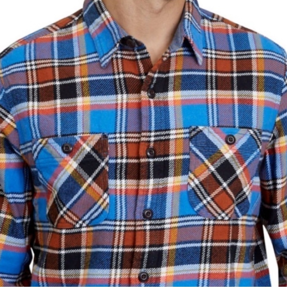 Lands’ End Men's Blue and Brown Plaid Shirt Button Up - Picture 4 of 9